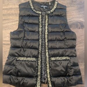 Karl Lagerfeld Black Down Tweed Trim Puffer Vest